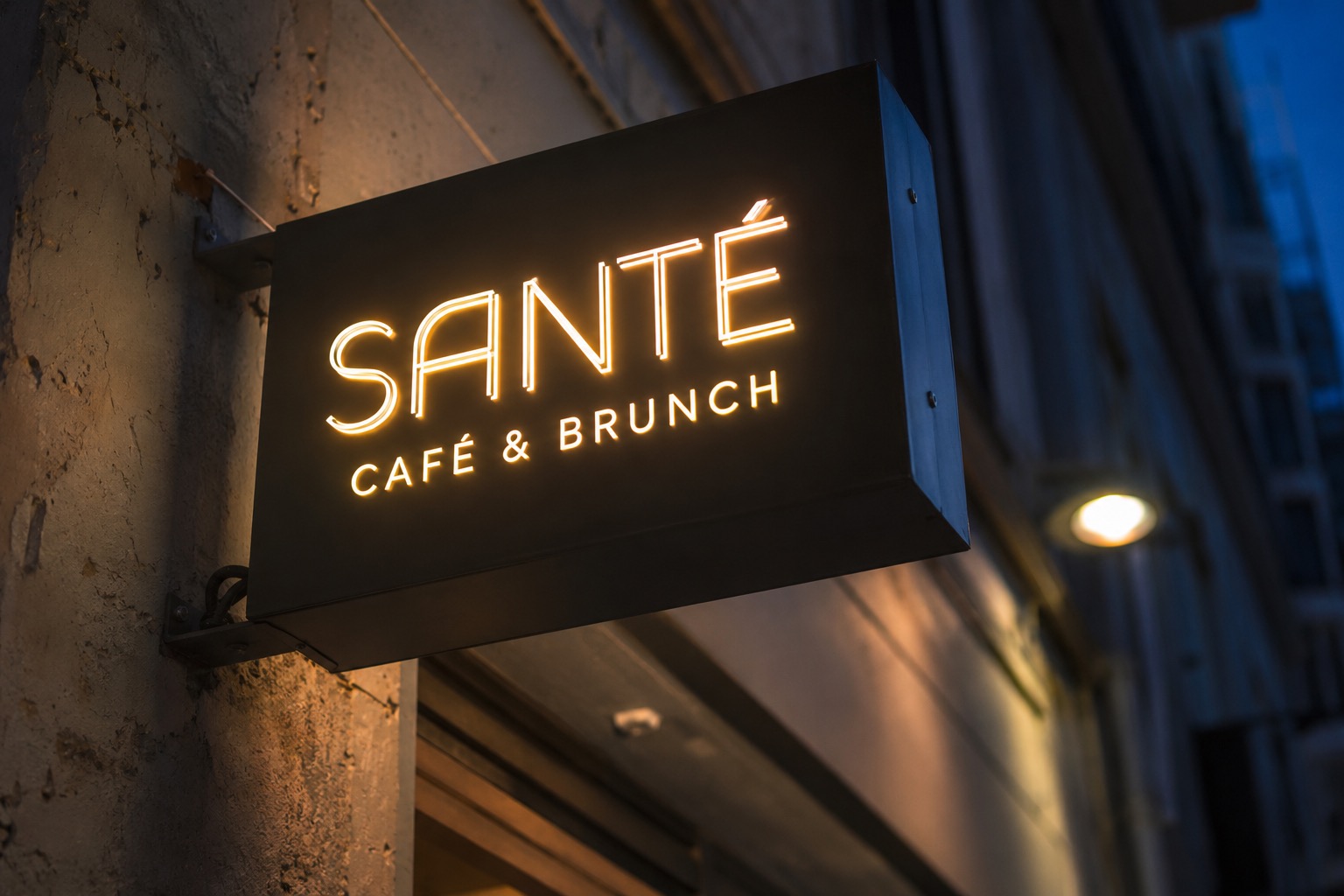 Rótulo neón LED Santé Café & Brunch Barcelona